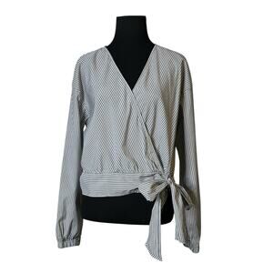 Mossimo gray white stripes wrap blouse size Small